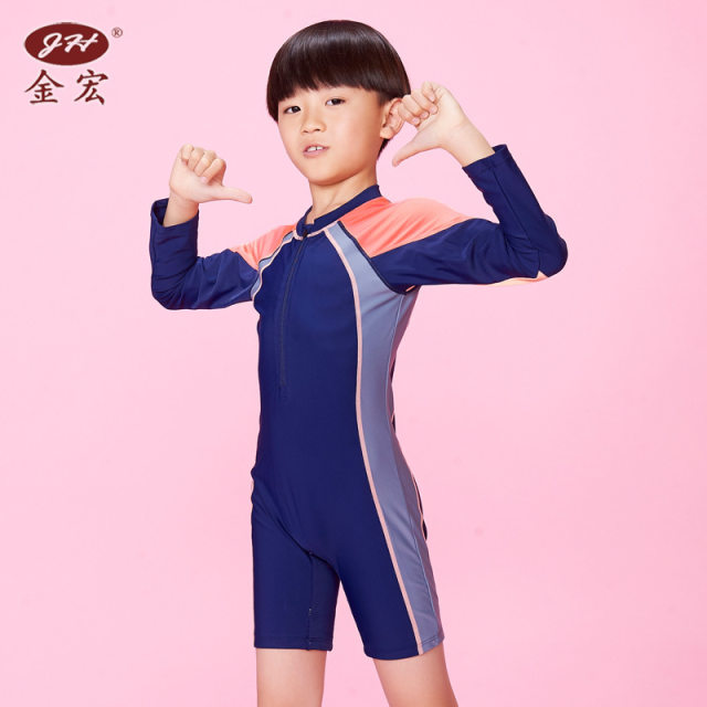 2026 ໃຫມ່ Jinhong ຊຸດລອຍນ້ໍາເດັກນ້ອຍເດັກນ້ອຍຜູ້ຊາຍຫນຶ່ງສິ້ນ Boxer Swimming Briefs ແຂນຍາວປ້ອງກັນແສງແດດກາງແລະຂະຫນາດໃຫຍ່ເດັກນ້ອຍ Swimwear ອະນຸມັດ