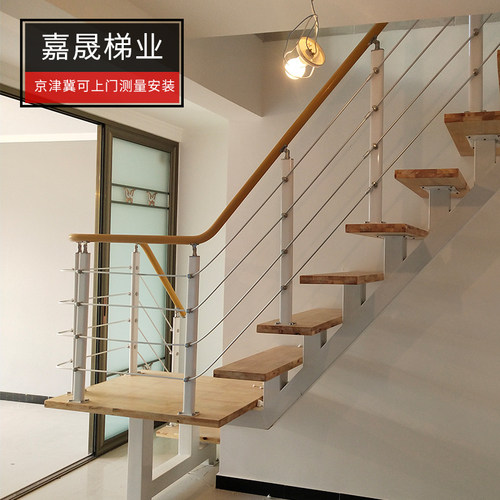 阁楼跃层复式楼钢木楼梯定制室内直梁loft楼梯公寓二层小户型梯子 - 图2