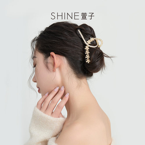 SHINE萱子饰品栀子花抓夹鲨鱼夹大号设计头饰生日礼物早春配色 - 图1