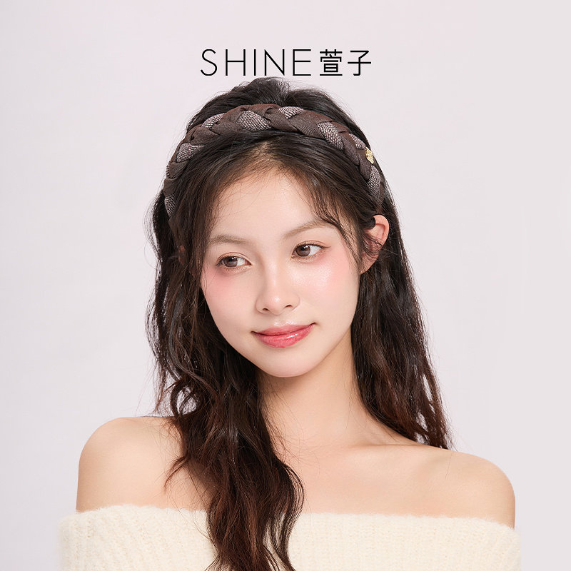 SHINE萱子饰品时髦编织发箍复古拼色麻花发卡高颅顶神器秋冬发饰,淘宝优惠券,粉丝福利购,淘宝优惠卷