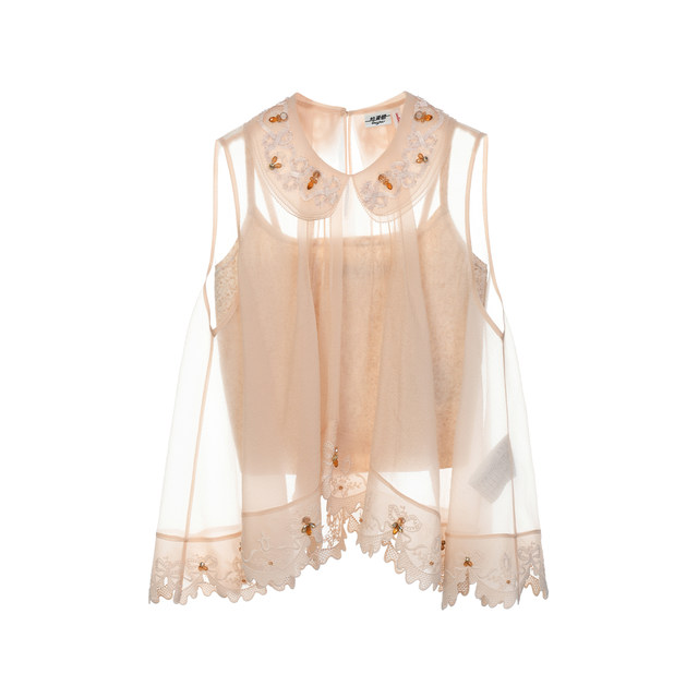 Lefame Lafayem 2026 summer ຄົນອັບເດດ: ໃຫມ່ curtain embroidered doll collar organza vest suspender ແມ່ຍິງ
