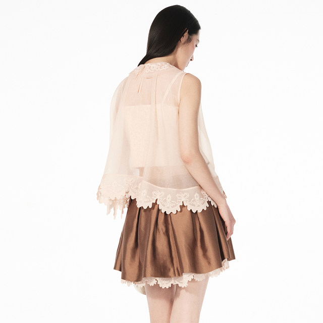 Lefame Lafayem 2026 summer ຄົນອັບເດດ: ໃຫມ່ curtain embroidered doll collar organza vest suspender ແມ່ຍິງ