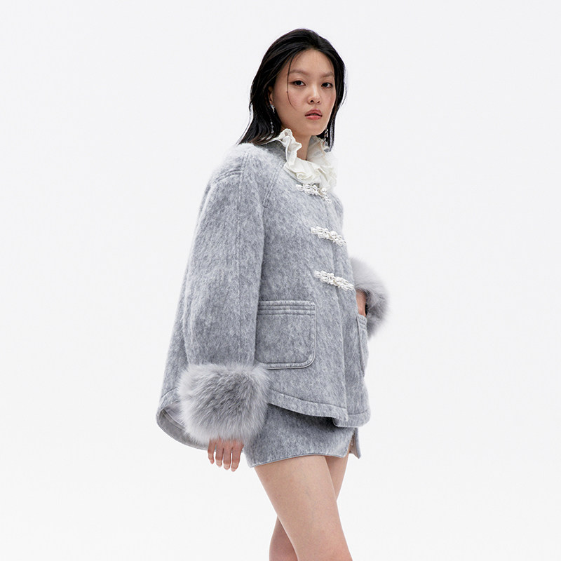 lefame拉飞姆冬季新中式长毛呢新中式衬衫款呢料外套上衣女高级感,淘宝优惠券,粉丝福利购,淘宝优惠卷