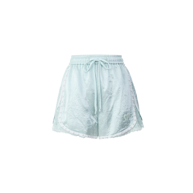 Lefame lace pleated ກົງກັນຂ້າມກິລາບາດເຈັບແລະສັ້ນ A-hem ສີຂຽວອ່ອນ