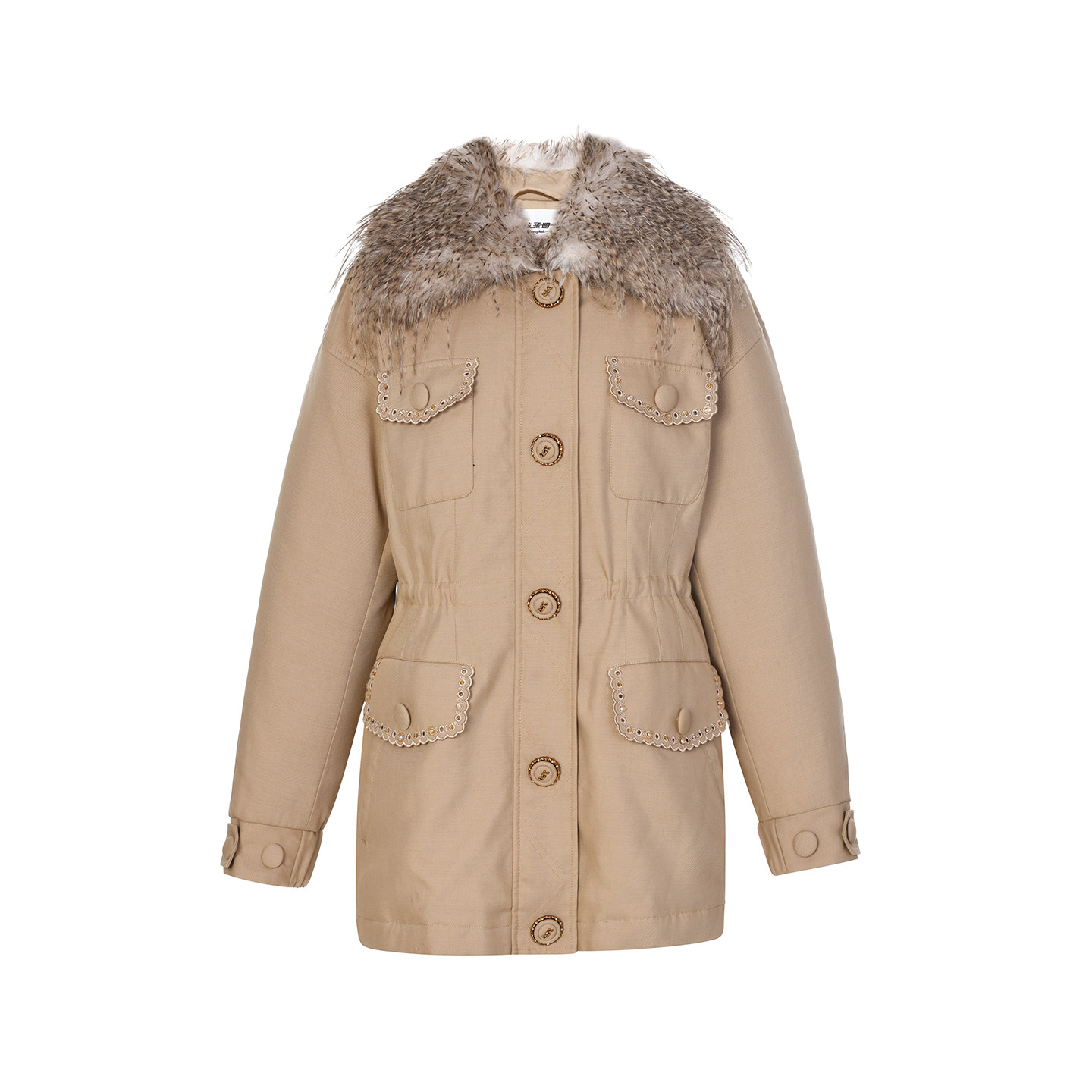 拉飞姆2025冬季新款时尚抽绳收腰设计风衣式中长羽绒服保暖外套女,淘宝优惠券,粉丝福利购,淘宝优惠卷