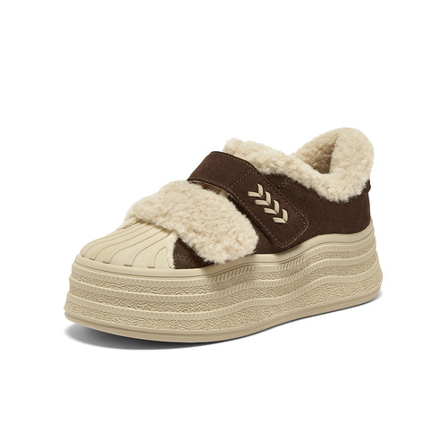 百思图2025冬季商场新款加绒毛毛鞋棉鞋女运动休闲贝壳鞋E1911DM5 - 图3