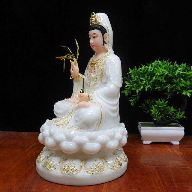 Buddha statue Avalokitesvara Bodhisattva enshrines peace white marble