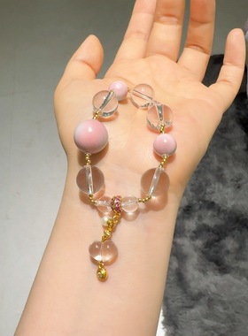 天然稀有粉绿松石白水晶手链双色马卡龙手串送女友闺蜜生日礼物