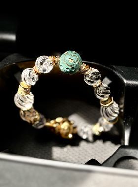 马上有钱花天然白水晶扭扭珠松石陨石手链单圈百搭礼物送女朋友