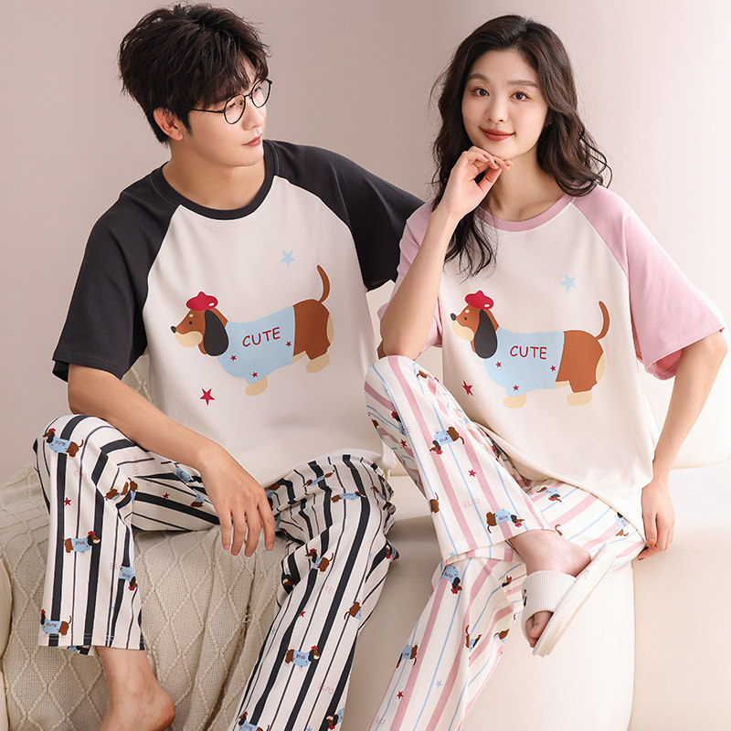 100%纯棉情侣睡衣女夏天短袖长裤一女一男全棉春夏男士家居服套装,淘宝优惠券,粉丝福利购,淘宝优惠卷