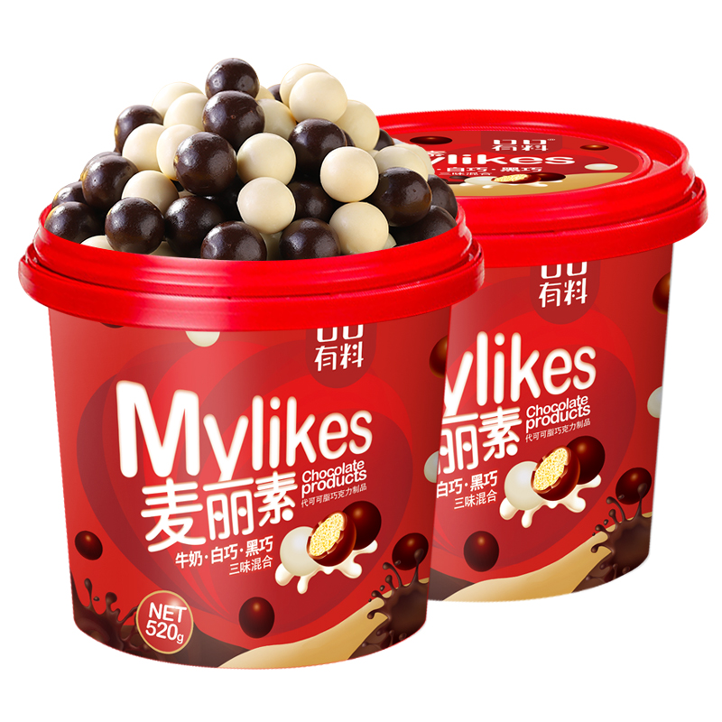 其妙旗舰店麦丽素桶装巧克力豆网红小零食糖果散装过年年货批发（代可可脂）0