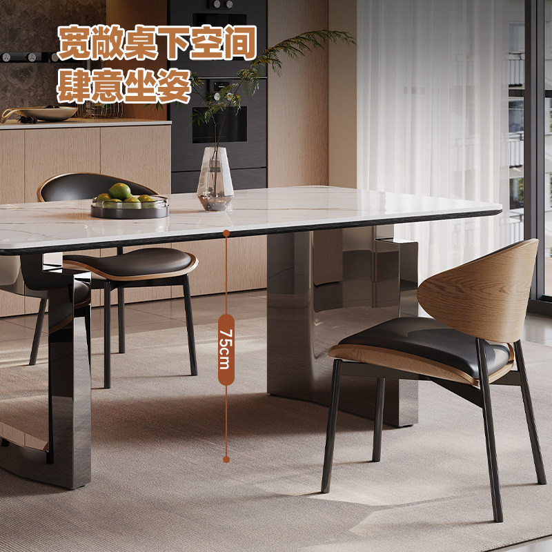帕沙曼岩板餐桌椅组家用新款意式极简全托底板长方形不锈钢脚餐桌,淘宝优惠券,粉丝福利购,淘宝优惠卷