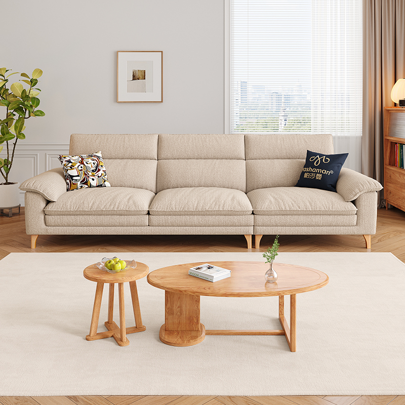 帕沙曼布艺沙发棉麻现代小户型客厅原木风高靠背大象耳朵直排沙发