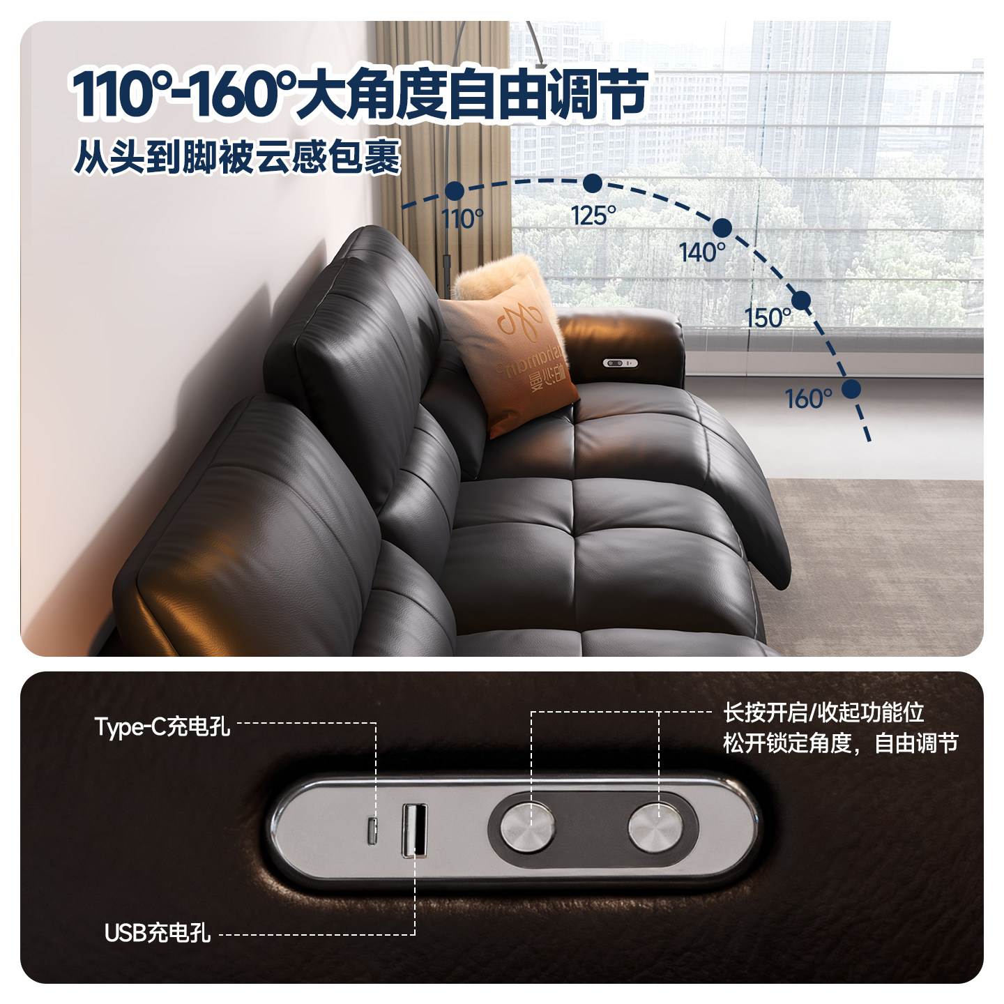 帕沙曼零靠墙真皮电动沙发客厅2025新款意式极简高靠背功能沙发,淘宝优惠券,粉丝福利购,淘宝优惠卷