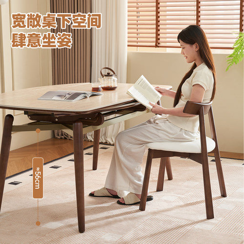 帕沙曼餐桌可变圆桌复古实木岩板伸缩折叠方圆餐桌椅家用小户型 - 图2