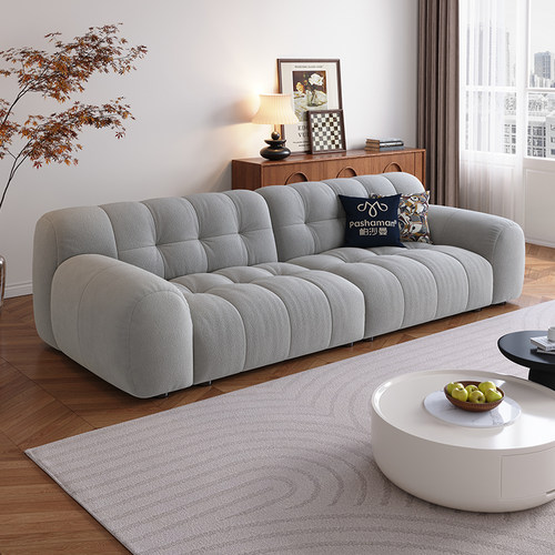 帕沙曼 棉花糖布艺沙发小户型客厅法式奶油风糖果直排沙发猫抓布 - 图2