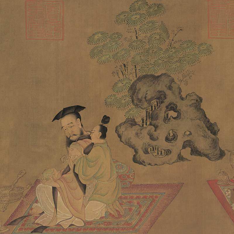 孙位高逸图卷竹林七贤复古书画人物国画真迹高清仿古横幅复制装饰