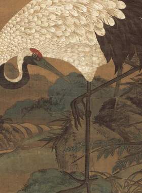 明清童垲松鹤延年图复古字画动物竖幅挂轴国画真迹高清微喷复制品