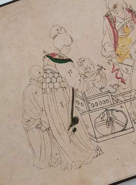 江户时代 仿周文矩宫中图卷 复古书画人物工笔白描国画仿古复制品