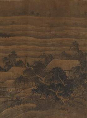 五代 董源 北苑山水图绢本复古书画山水风景国画微喷仿古复制临摹