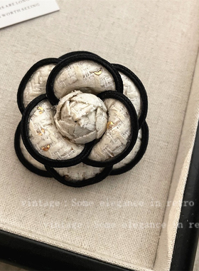香风山茶花胸针茶花水墨灰色法式别针优雅复古名媛气质胸花高级