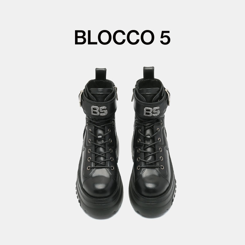 BLOCCO5女鞋秋冬女靴时尚ALL ROUND烫钻皮带扣马丁靴 - 图1