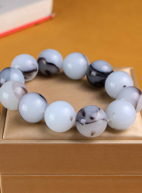 新疆和田玉青花籽料圆珠手链青花