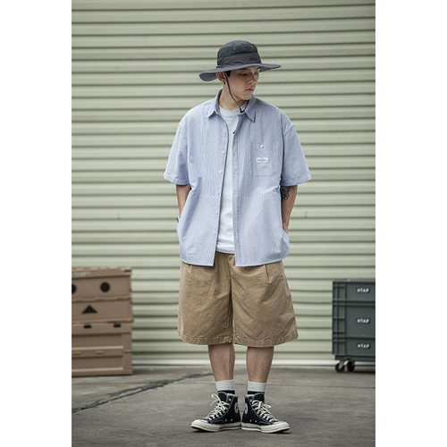 Японский бренд Tide Lake Workstarial Shorts City Boy Boy Khaki водянистая вода для мытья вода с двойной плиссированной широкой версией Hexae Pants Мужчины