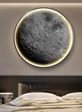 圆形月球LED灯玄关装饰画发光月亮客厅背景墙面挂画星球卧室壁画