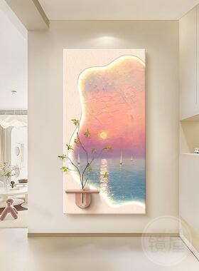 奶油风入户玄关装饰画海景水培绿植走廊过道挂画立体砂岩肌理壁画