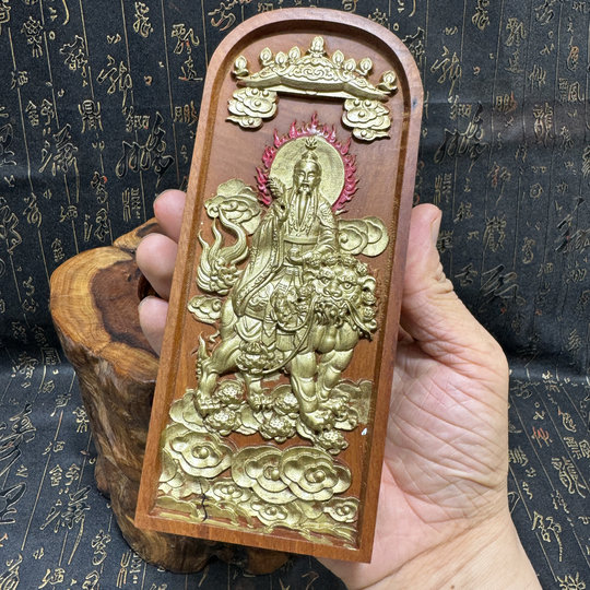 Taoist supplies natural jujube wood carved Taiyi rescue suffering Tianzun token hand-painted gold token Taiyi statue
