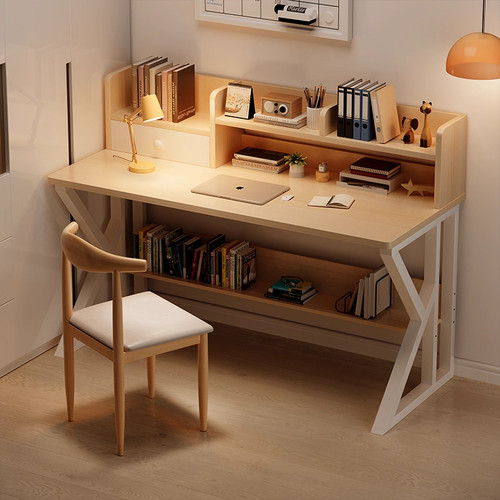 书桌书架一体家用卧室学生学习写字桌办公桌电脑桌台式写字台桌子 - 图0