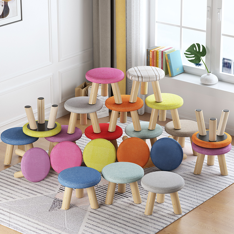创意换鞋凳布艺凳子时尚实木家用小矮凳儿童板凳客厅卧室坐墩圆凳 - 图0