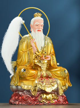 仿铜彩道家祖师爷太上老君树脂道德天尊供奉三清尊神佛像桌面摆件