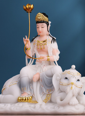 文殊普贤汉白玉佛像室内居家供奉