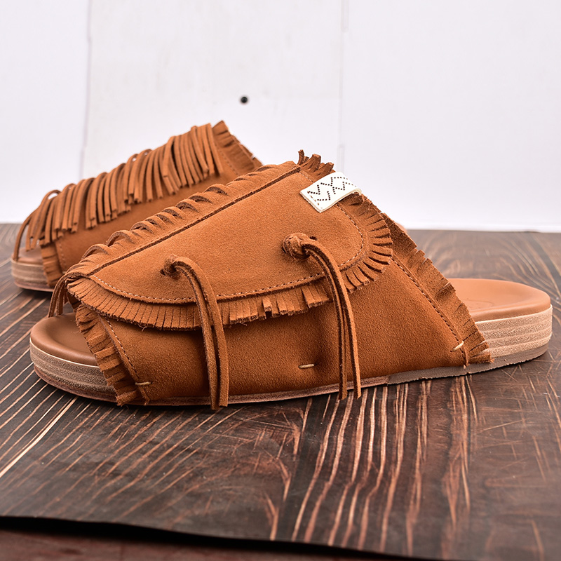 visvim cantq厚底增高流苏真皮鞋底拖鞋潮牌男一字拖外穿鞋子凉鞋 - 图1
