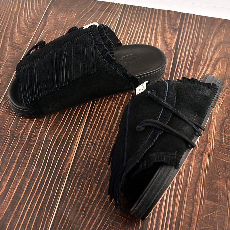 visvim cantq厚底增高流苏真皮鞋底拖鞋潮牌男一字拖外穿鞋子凉鞋 - 图2