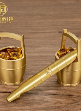 纯铜一桶金摆件招聚黄铜金桶小水桶财水缸金扁担办公桌客厅聚宝盆