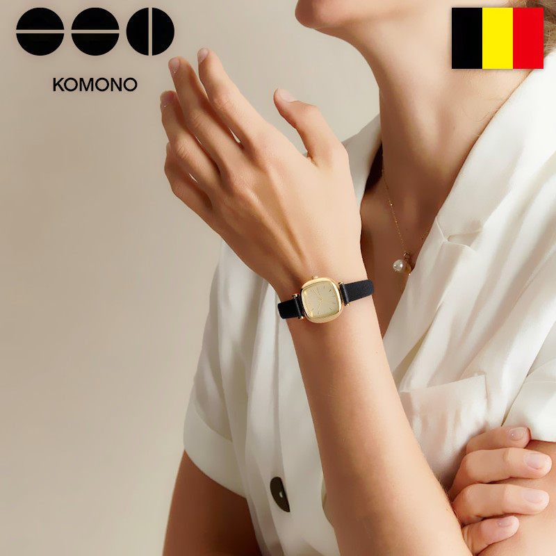 komono女孩复古高级小众金色小方表 克莫诺欧美腕表
