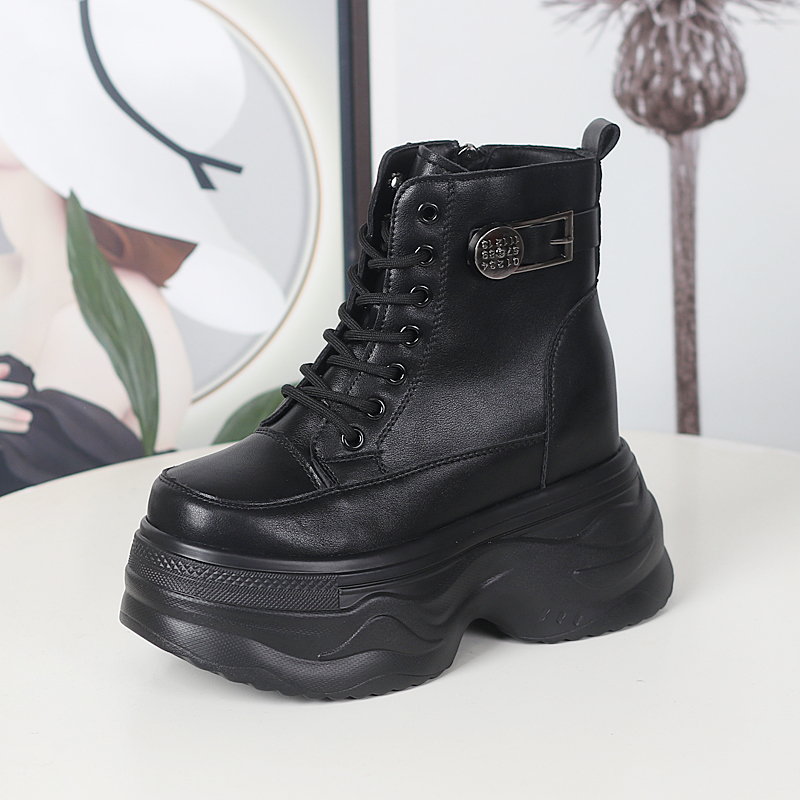 小个子超高跟12cm内增高马丁靴女洋气百搭松糕厚底休闲加绒短靴 - 图2