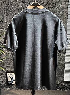 重磅纯棉短袖T恤男 350G加厚大码纯棉上衣 刺绣水洗半袖男装