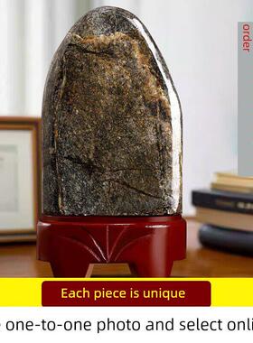 泰山石甘唐天然墨玉室内外家居客厅家居角落办公室路打孔背衬石小