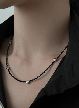 水晶串珠爱心项链女轻奢小众