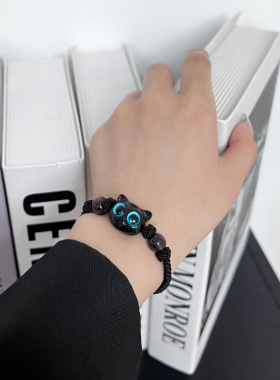 kansai黑色猫咪手链小众气质