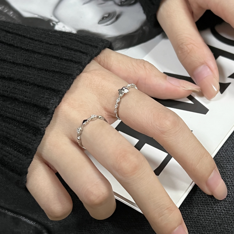 KANSAI锆石小蝴蝶爱心戒指两件套小众设计感食指戒冷淡风个性指环