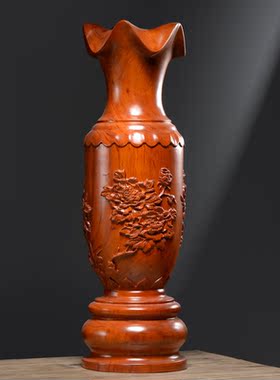 花梨木雕大号花瓶摆件实木家居客厅公司中式插花装饰红木工艺礼品