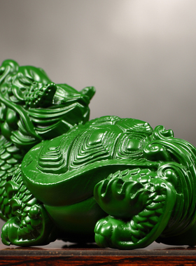 绿色木雕龙龟摆件实木新中式玄武龟家居店铺桌面装饰开业工艺礼品