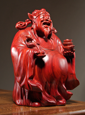 红花梨木雕文财神爷佛像摆件实木家居玄关开业乔迁装饰送礼工艺品