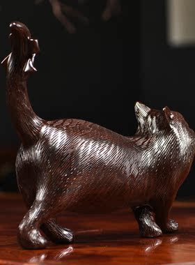 黑檀木雕猫摆件实木动物可爱小猫红木家居客厅装饰开业送礼工艺品