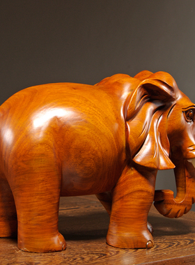 花梨木雕刻大象摆件一对实木工艺品家居吉祥木质象办公室新居装饰